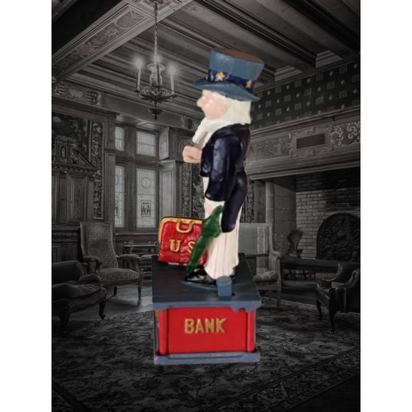 Vintage Cast Iron Penny Bank Vintgage Mechanical Working Uncle Sam Bank - Picture 3 of 10